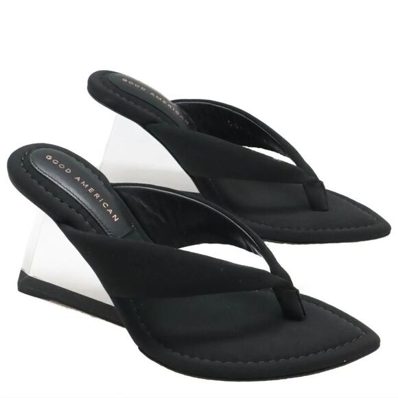 NIB Good American Neoprene Sandals Wedge Heel - Picture 15 of 16